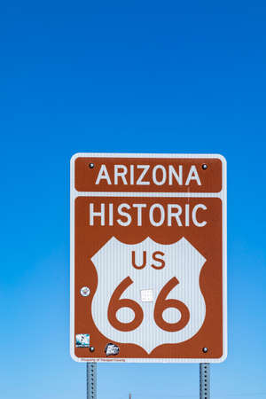 Arizona Route 66 sign under blue skyの写真素材