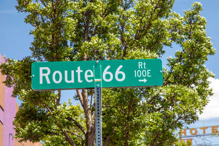 Route on green street name signage, United States