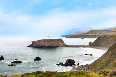 Scenic view of the coastline of the Pacific at Bodega Bay, California