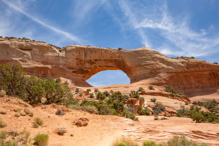 Wilson Arch in a semi desert landscape in Moab Utahのeditorial素材