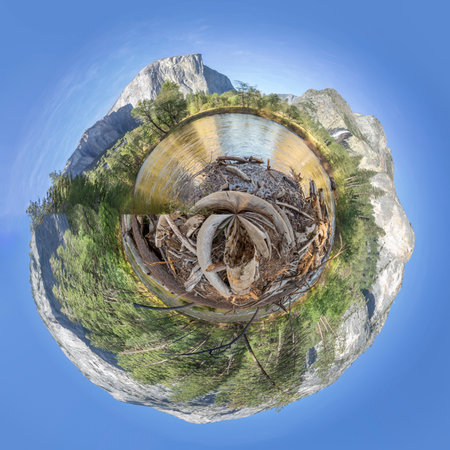 scenic view in yosemite valley to mountains of el capitan and cathedral rock, usa