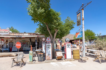 Hackberry, USA - Jun 25, 2022: petrol station at Hackberry General Store in Hackberry , Arizona,...
