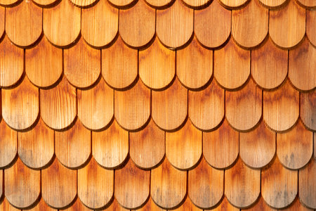 Pattern of wooden roof shingles in harmonic structureの写真素材