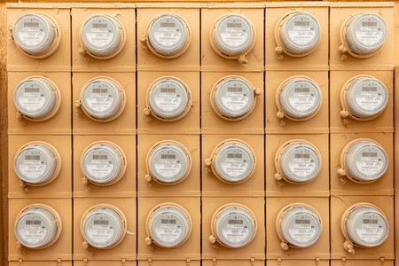 Las Vegas, USA - March 10, 2019: Electricity meters of an apartment building in Las Vegasのeditorial素材