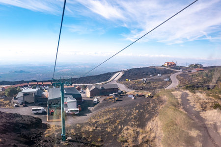 Sicily, Italy - September 26, 2022: Funivia del Etna cable railway to Etna volcano. Sicily, Italyのeditorial素材