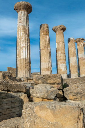 The Greek Temple of Juno in the Valley of the Temples, Agrigento, Italy. Juno Temple, Valley of temples, Agrigento, Sicily.の写真素材