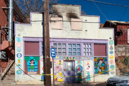 Bisbee, Arizona / USA - December 29, 2019: Buildings lining Main Street on a clear day at the edge of Bisbee, Arizonaのeditorial素材