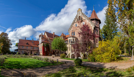 Herleshausen, Germany - October 16, 2022: outdoor view to castle Augustenau in Herleshausen, Germany.のeditorial素材