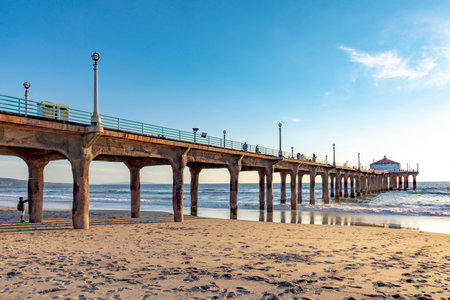 scenic pier at Manhattan Beach near Los Angeles in sunset moodの写真素材