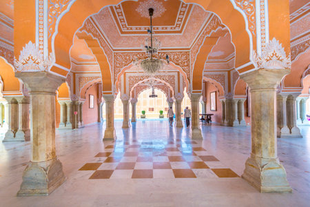 Jaipur, India - October 19, 2012: Chandra Mahal in City Palace, Jaipur, India. It was the seat of the Maharaja of Jaipur, the head of the Kachwaha Rajput clan.のeditorial素材