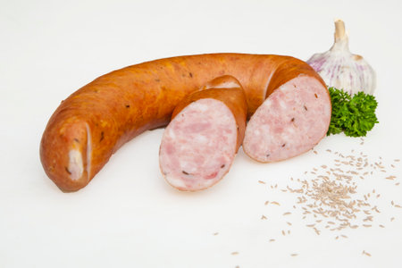 fresh sausage cut into 2 halfの写真素材