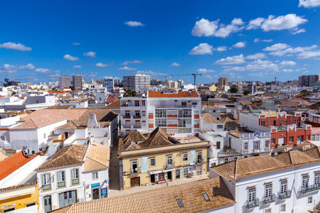 Faro, Portugal - October 3, 2020: view to old town of Faro, Portugal, Algarve with mixture of modern and old traditional architecture.のeditorial素材