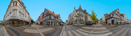 Detmold, Germany - October 16, 2020: scenic old half timbered houses in the town of Detmold in the...