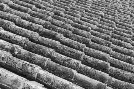 pattern of old red roof tiles gives a harmonic background