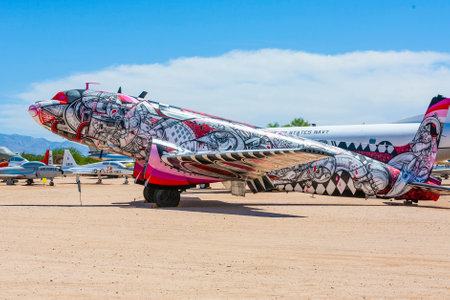 Tucson, USA - June 13, 2012: Douglas C-54Q Skymaster at the Pima Air and space Museum in Tuscon, painted as Time Flies By, artwork created by Eric Firestone and How and Nosm.のeditorial素材