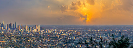 Los Angeles skyline in smog on a summer day, USAの写真素材