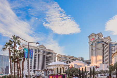 Las Vegas, USA - March 9, 2019: View to Caesars palace at the Strip in Las Vegas in afternoon light.のeditorial素材