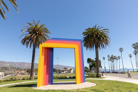Santa Barbara, USA - March 16, 2019: Herbert Bayer's Chromatic Gate at the Cabrillo Ball Park with...