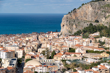 Stunning landscape of coastal city Cefalu in beautiful Sicily, Italyの写真素材
