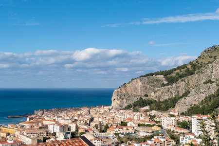 Stunning landscape of coastal city Cefalu in beautiful Sicily, Italyの写真素材