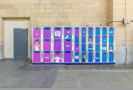 Wiesbaden, Germany - April 4, 2023: closed lockers at the train station in Wiesbaden.のeditorial素材