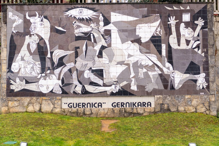 Guernica, Spain - APRIL 4, 2022: A tiled wall in Gernika reminds of the bombing during the Spanish Civil War.のeditorial素材
