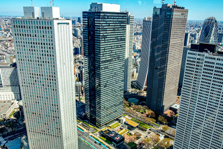 Tokyo, Japan - March 19, 2023: view to skyline of Tokyo from skyline observation platform.のeditorial素材