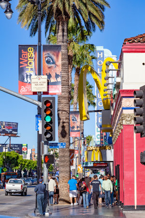 Los Angeles, USA - June 24, 2012: people promenade at the Hollywood boulevard at the walk of fame with thousands of stars from famous Hollywood legends.のeditorial素材
