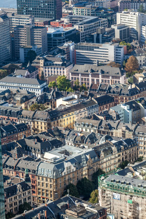 Frankfurt, Germany - October 1, 2011: aerial of Frankfurt am Main with historic big town houses and street view in downtown area.のeditorial素材