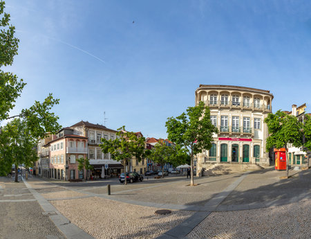 Chaves, Portugal - May 2, 2Ã23: Building of the former branch of the Sotto Mayor Bank in Largo do Arrabalde in Chaves at Santa Maria Maior square.のeditorial素材