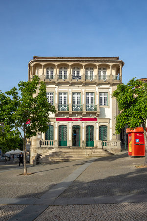 Chaves, Portugal - May 2, 2ÃŸ23: Building of the former branch of the Sotto Mayor Bank in Largo do...