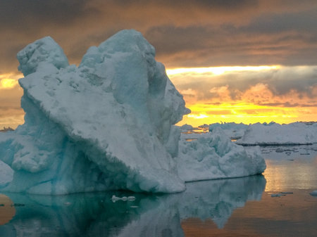 Ilulissat icefjord in Greenland with big scenic iceberg