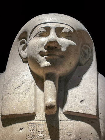 Cairo, Egypt - July 15, 2023: Sarcophagus of Imhotep in national museum of egyptian civilization.のeditorial素材