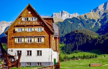 Ramsau, Austria - March 5, 2001: famous Austria hut founded in 1880 as first hut for climbers in the...