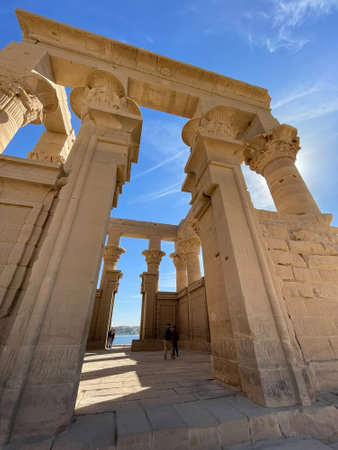 A hypaethral temple of Trajan's Kiosk from the inside, located on Agilkia Island in southern Egypt,...