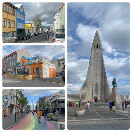 ReykjavÃ­k, Iceland - July 14, 2023: collection of different view to landmarks in the center of ReykjavÃ­k, Icelandのeditorial素材