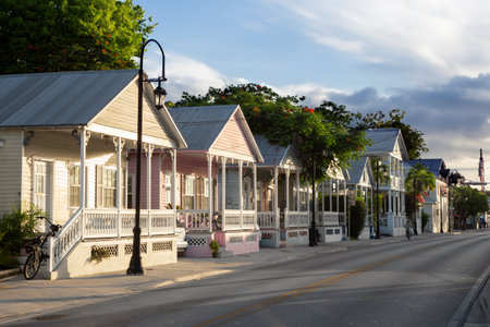 Key West, USA - August 27, 2014: typical wooden historic architecture from early last century downtown Key West, Florida, USA.のeditorial素材