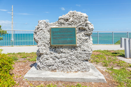 Monroe, USA - August 26, 2014: Sign to honor the victims of 1935 hurricae in the keys in Monroe County, Florida.のeditorial素材