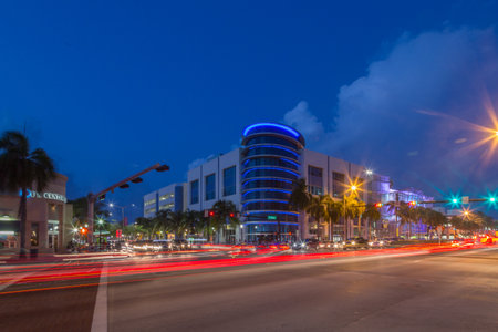 Miami, USA - August 30, 2014: View along Ocean Drive along South Beach Miami in the historic Art Deco District with hotels, restaurant and bar.のeditorial素材