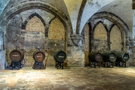 Eberbach, Germany - August 24, 2023: Old winery and press house in Eberbach. The Abbey is a former...