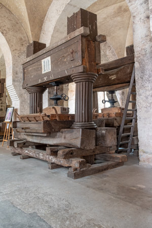 Eberbach, Germany - August 24, 2023: Old winery and press house in Eberbach. The Abbey is a former Cistercian monastery near Eltville am Rhein in the Rheingau, Germany.のeditorial素材