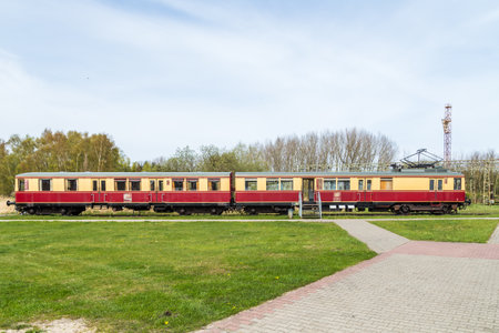 Peenemuende, Germany - April 17, 2014: A historical wagon of the Peenemuende factory railway from 1943 can be seen on the grounds of the Historical-Technical Museum Peenemuende.のeditorial素材