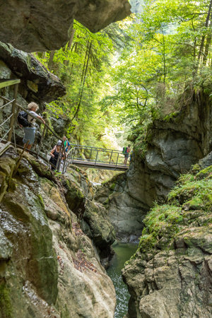 Sonthofen, Germany - September 17, 2023: The Starzlachklamm, a beautiful gorge at the foot of the Grunten near Sonfhofen, Immenstadt im Allgauのeditorial素材
