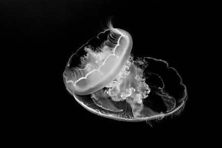 transparent jelly fish in the deep blue sea
