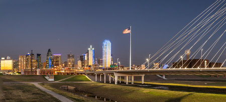 Scenic skyline by night in Dallas, Texas, USAの写真素材