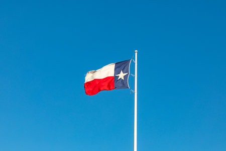 Official state flag of Texas fluttering in the windの写真素材