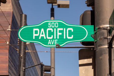 Street name sign Pacific Avenue in Dallas, Texas, USAの写真素材