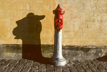 an old hydrant gives a shadow like a dogの写真素材