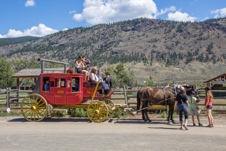 Cache Creek, Canada - August 15, 2016: Historic Hat Creek ranch with restaurant serving American breakfast and lunch in an 1870s ranch, plus carriage rides on the Barnards Express.のeditorial素材