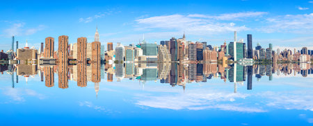 NEW YORK, USA - OCT 10, 2017: panorama of New York with river Hudson and UN building.のeditorial素材